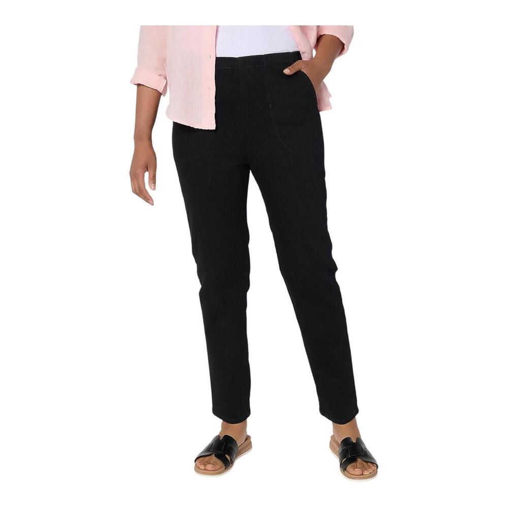 Denim & Co. Women's Black Flat Front Denim Side Pocket Pant Black - Regular